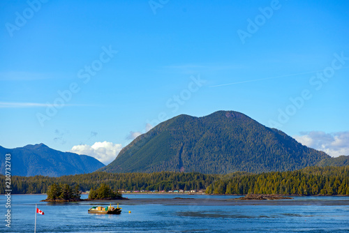 Shoreline of Meares Island and hill tops in Tofino, Vancouver Island © roxxyphotos