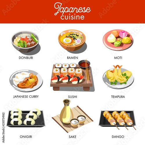 Japanese cuisine traditional dishes set