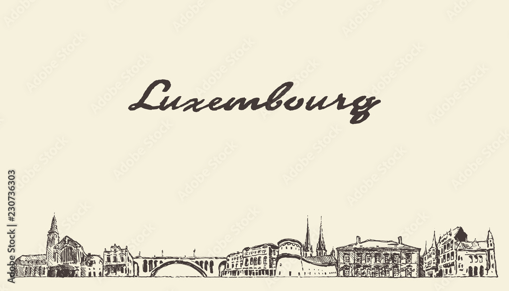 Luxembourg big skyline vector city drawn sketch