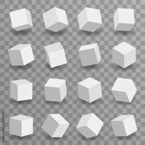 3d modeling square blocks isometric set transparent background vector illustration