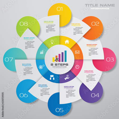 Abstract 8 steps modern pie chart infographics elements.