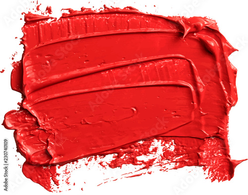 Textured red oil paint brush stroke,convex with shadows, eps 10 vector illustration isolated on transparent background