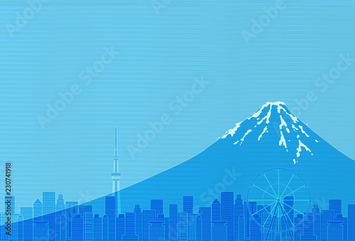 富士山　和紙　年賀状　背景