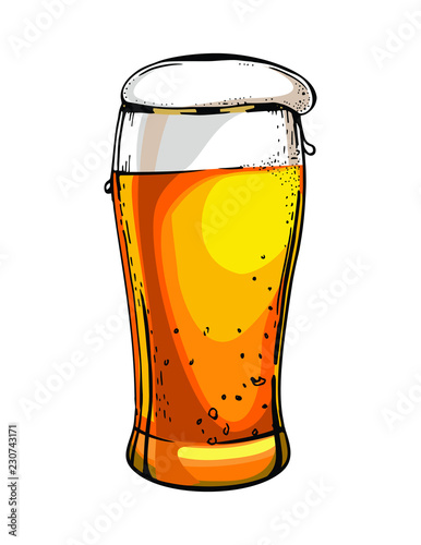 Мug with beer on a white background. Drinks with a lot of foam.