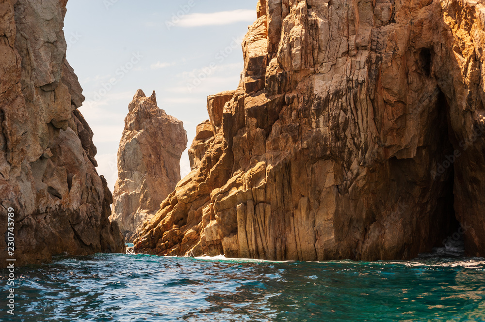 The rock structures near The Arch of Cabo San Lucas in Mexico.