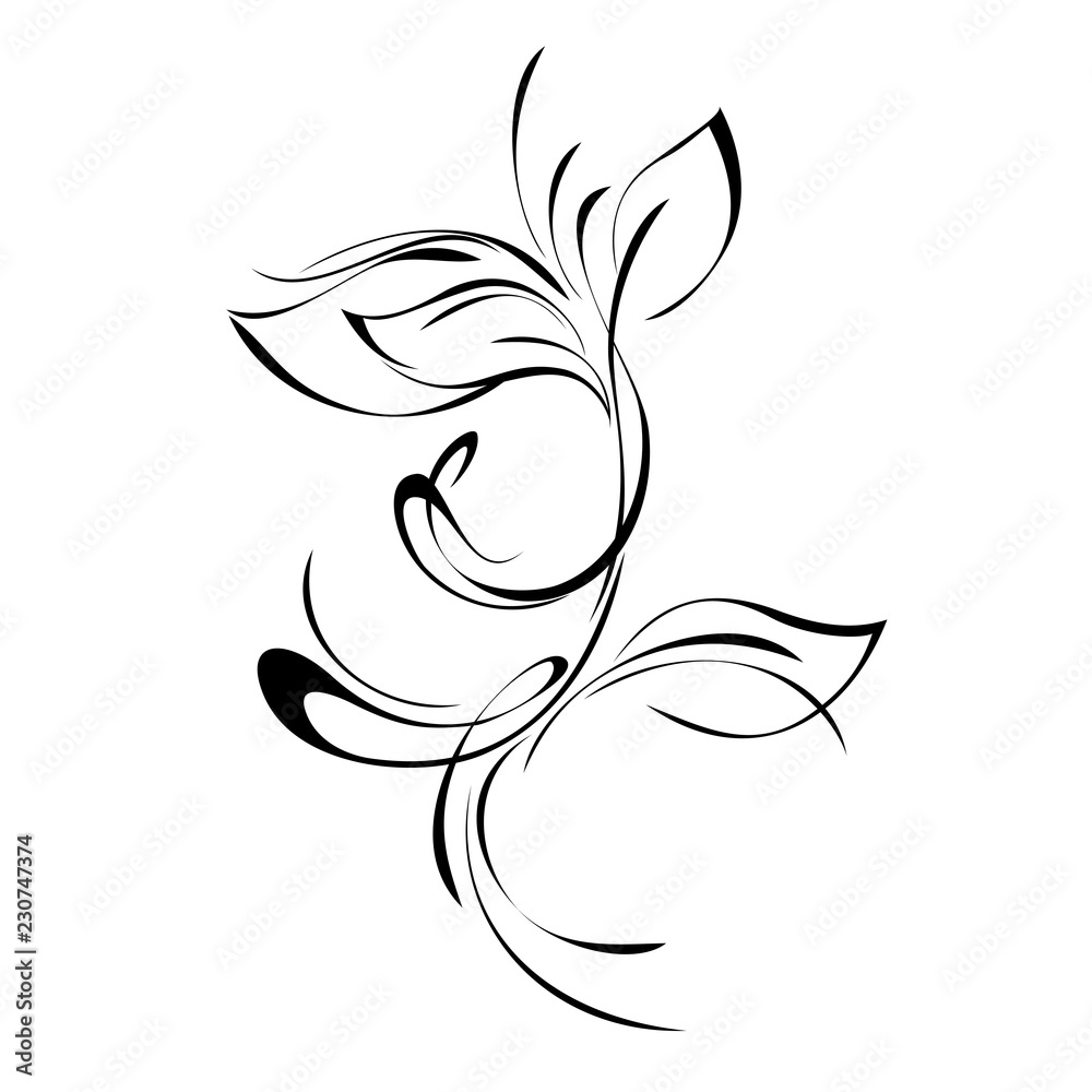 Fototapeta premium one sprig with leaves in smooth lines on white background