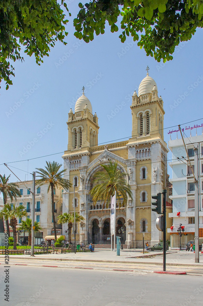 The catholic cathedral of st vincent de paul at the place de l'independence in the ville nouvelle,tunisia, tunis