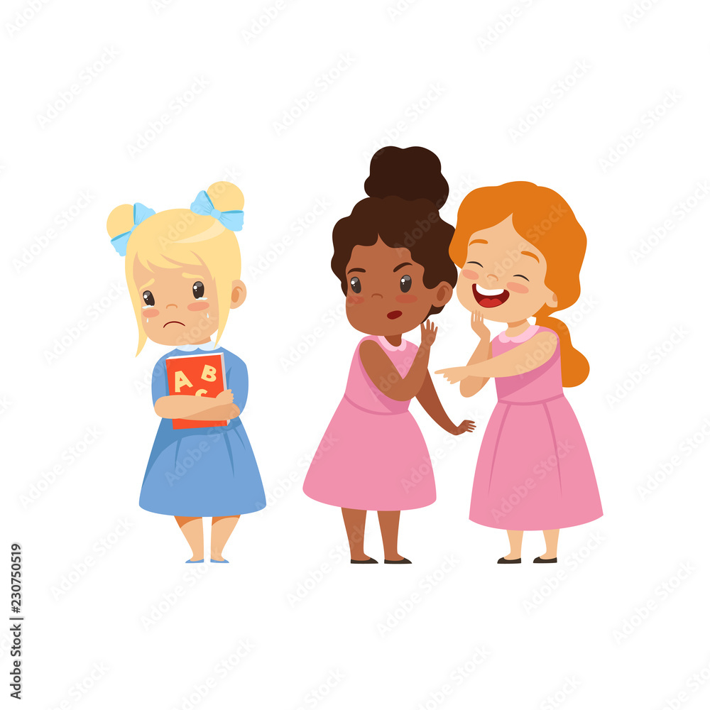 Naughty girls mocking another, bad behavior, conflict between kids, mockery and bullying at school vector Illustration on a white background Naughty girls mocking another, bad behavior, conflict between kids, mockery and bullying at school vector Illustration on a white background