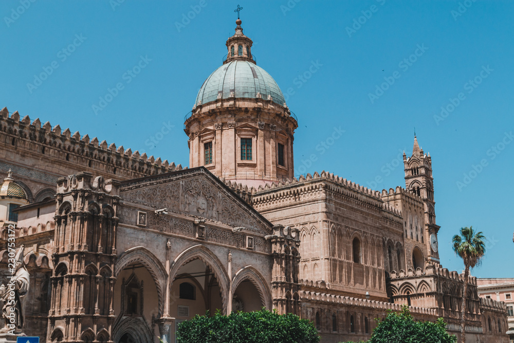 Palermo, Sicily. Twilight view Norman Cathedral of Assumption the Virgin Mary, medieval Italy.