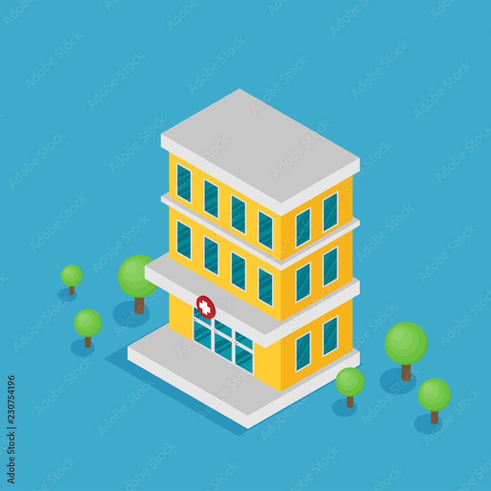 Hospital building flat icon vector isometric