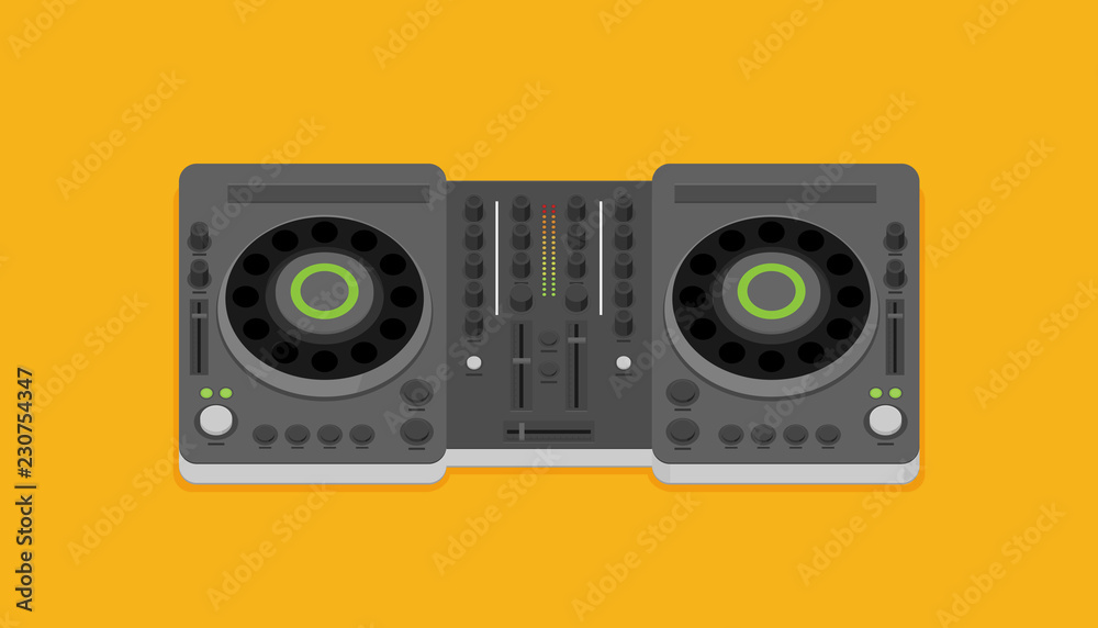 DJ turntable device in flat style vector isolated on background