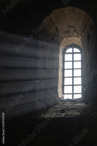 Beam of light in the orthodox cathedral in historical town Mtskheta near Tbilisi, Georgia