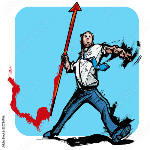 Businessmen throwing the javelin