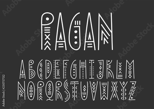 Vector trendy alphabet in ethnic line art style. For hipster design, music posters.