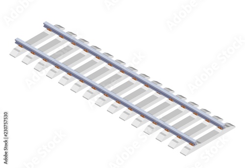 Color image rail and sleepers on a white background. Railway in isometric style. Trend Vector illustration