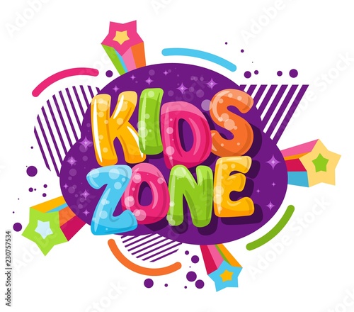 Kids zone cartoon inscription on a white background. Vector illustration. Playground and game banner for children with colored letters