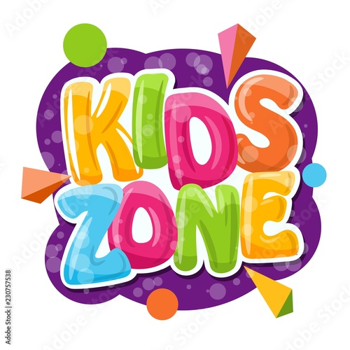 Kids zone cartoon inscription on a white background. Vector illustration. Playground and game banner for children with colored letters