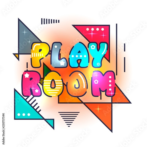 Banner for the game room on a white background. Children's logo, a symbol of the game and recreation for kids. Color bright vector illustration of play room
