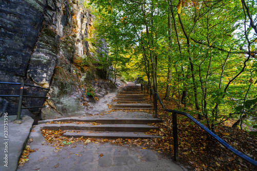 Treppe zur Basteibrücke im Basteigebiet photo