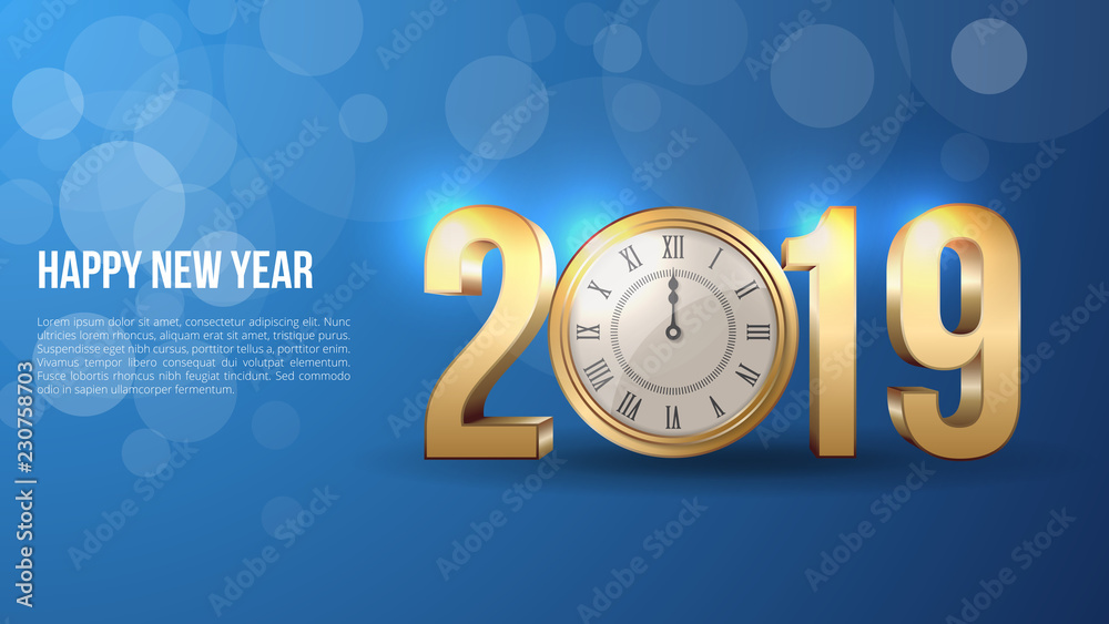 Fototapeta premium 2019 Happy New Year Background Vector. Greeting Card Design Template. Vector Illustration