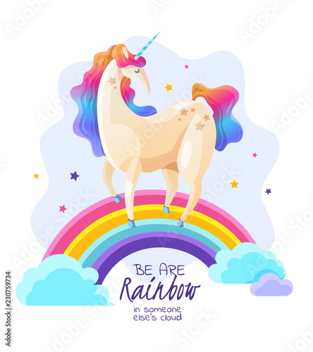 Unicorn On Rainbow Magic Illustration