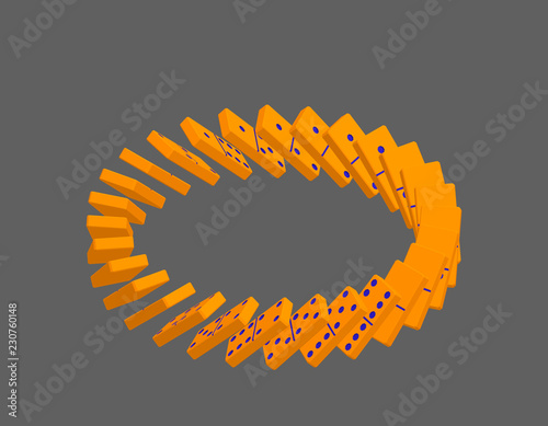Circle of falling dominoes. Isolated on grey background. Vector illustration.