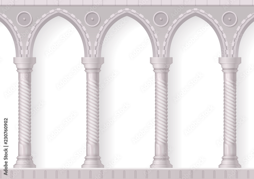 Four Antique White Columns Realistic Composition