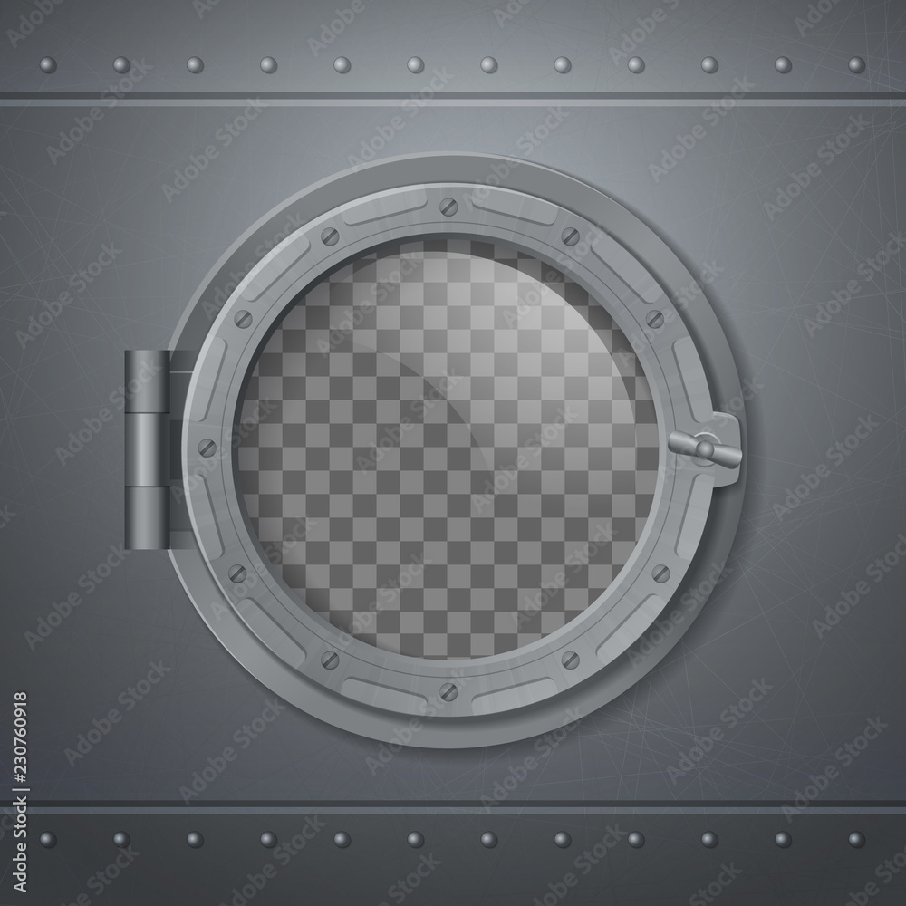 Gray Metal Porthole Realistic Composition Gray Metal Porthole Realistic Composition