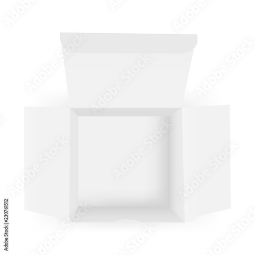 Empty opened paper box mock up - top view. Vector illustration