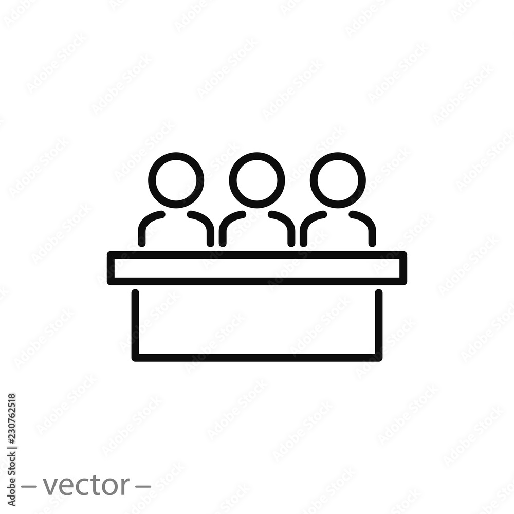 jury group committee icon, jurors linear sign on white background - editable vector illustration eps10 jury group committee icon, jurors linear sign on white background - editable vector illustration eps10