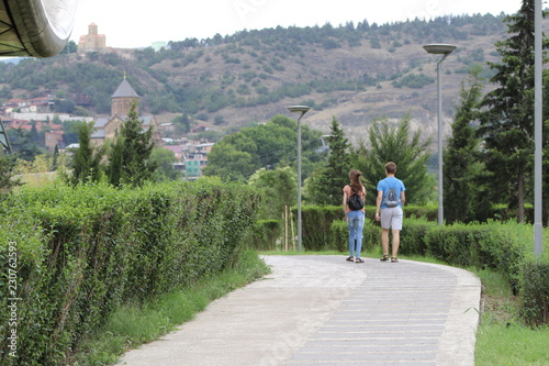 Young couple walking in the park