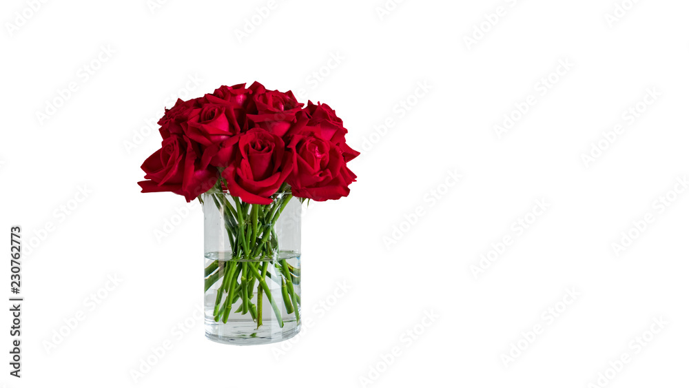 Roses in a glass vase cut the background out into white. Roses in a glass vase cut the background out into white.