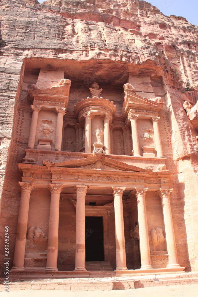 Facade of ancient temple-mausoleum Al Khazneh in Petra, Jordan
