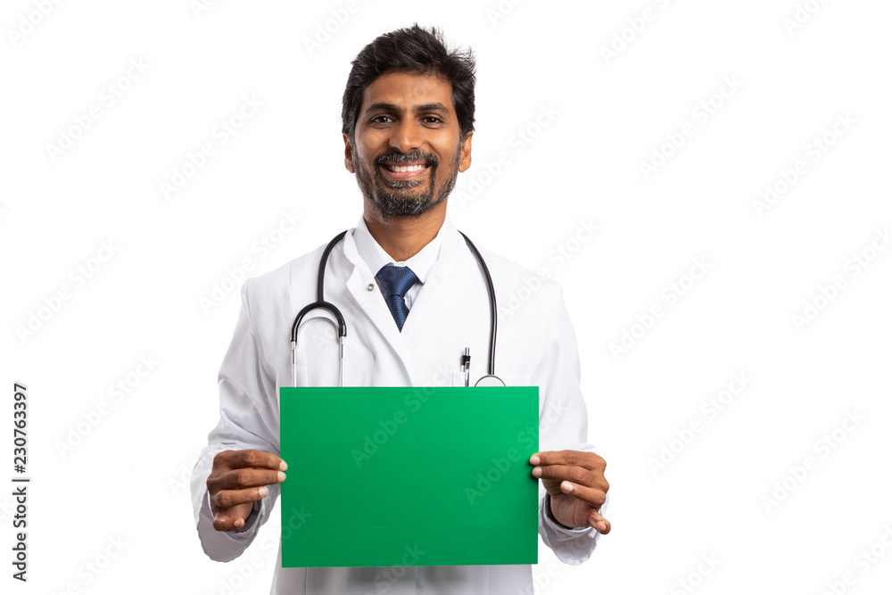 Physician holding green paper as copyspace. Physician holding green paper as copyspace.