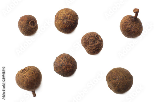 Allspice pepper isolated on white background. Peppercorn. Macro. top view
