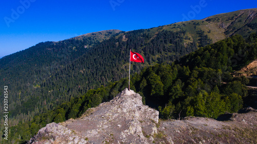 Turkish flag and mountain.