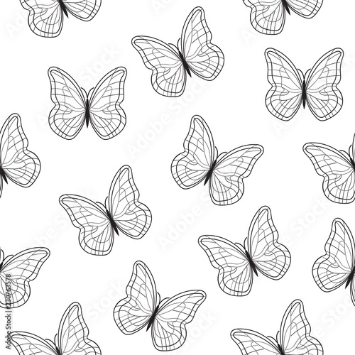 Seamless beautiful butterflies pattern. Vector illustration. EPS10. Clipping mask applied
