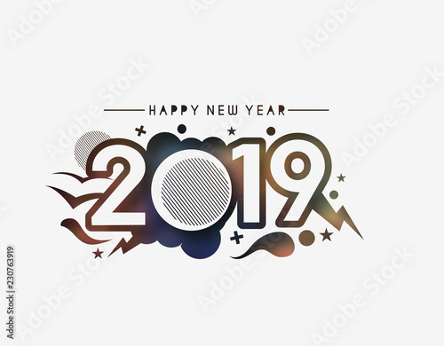 Happy New Year 2019 Text Design  Patter  Vector illustration.