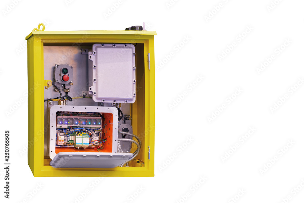 electrical cabinet for remote control of valves on gas pipelines isolated on white background electrical cabinet for remote control of valves on gas pipelines isolated on white background