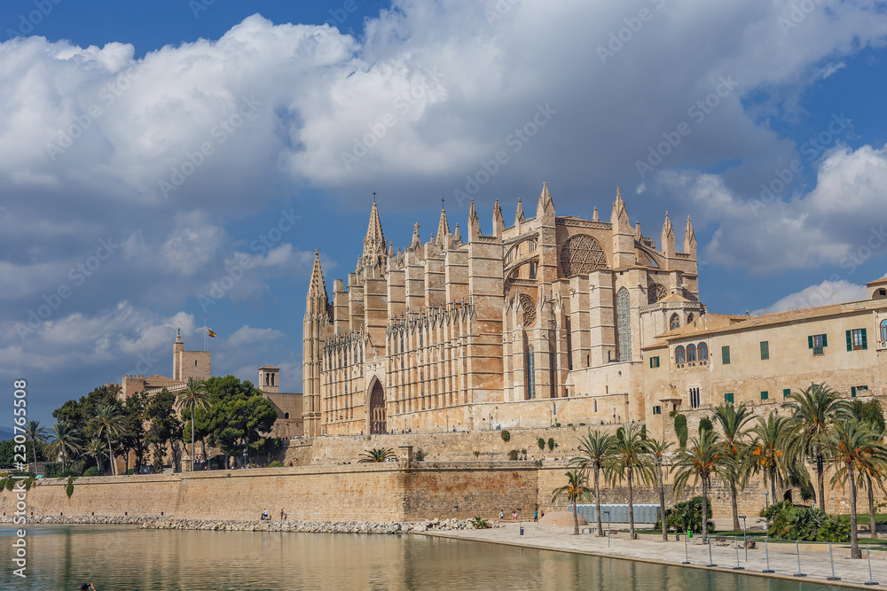 General view of the Cathedral of Saint Mary - the main church of the Spanish city of Palma de Mallorca