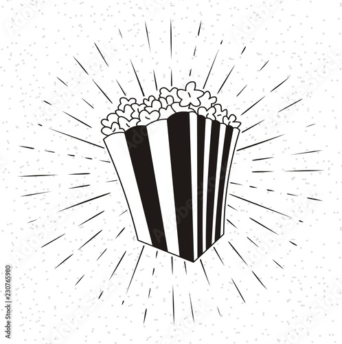 Doodle Popcorn  with scroll and sunburst on grunge background