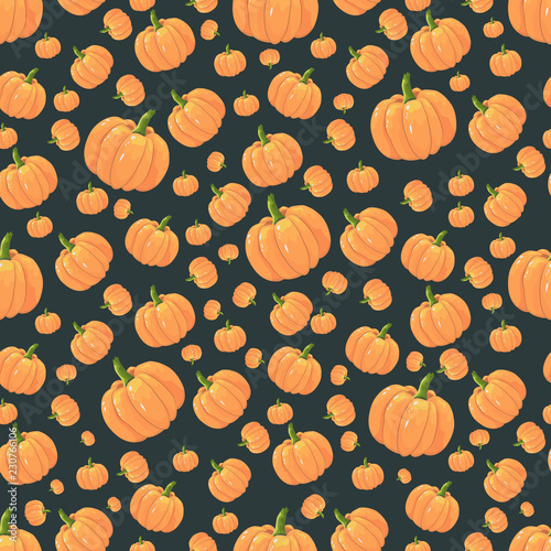 seamless pattern orange isolated pumpkins on a dark background