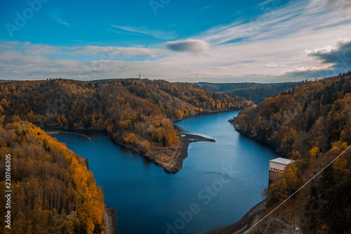 Rappbodetalsperre and Rappbode River in Harz Mountains National Park, Germany photo
