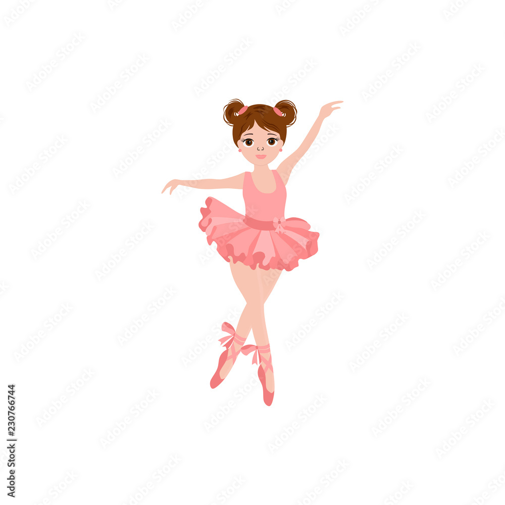 Cute ballerina in pink tutu. Vector illustration can use for presents, invitation, children room decor, T-shirt, interior design. Cute ballerina in pink tutu. Vector illustration can use for presents, invitation, children room decor, T-shirt, interior design.