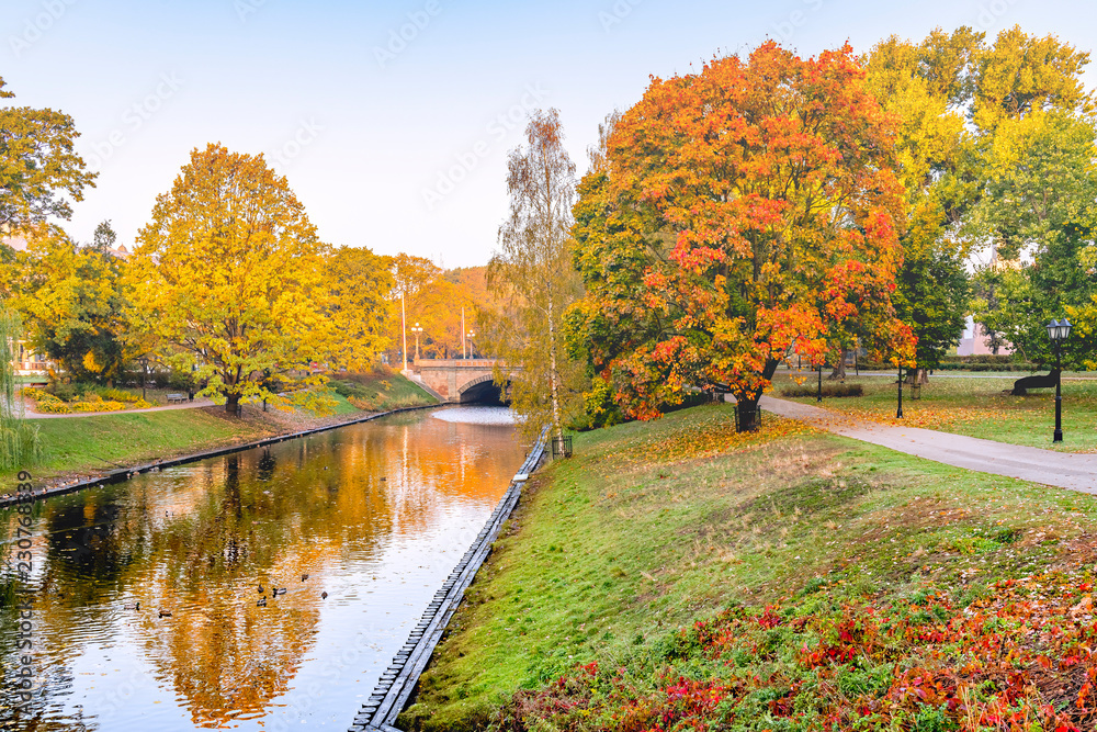 Morning in old botanical park of Riga - capital of Latvia, EC