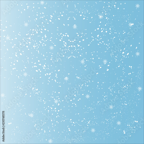 Snow. Blue background with snowflakes. Snowstorm, flakes. Texture. You can use for greeting cards, congratulations on New Year, Christmas.