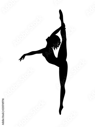 Vector hand drawn illustration of ballerina silhouette on white background. Vector isolated dancer girl for logo, sticker, logotype, icon, banner, poster. Illustration for dance studio.