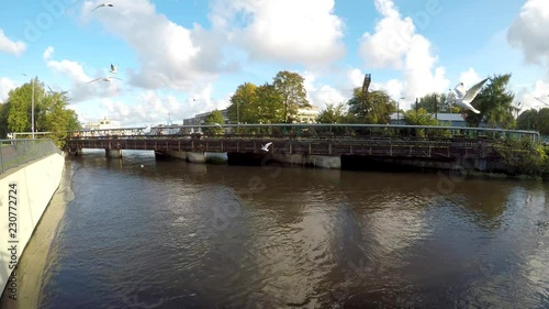 Ustka, Poland, river stupia with black-headed gulls photo