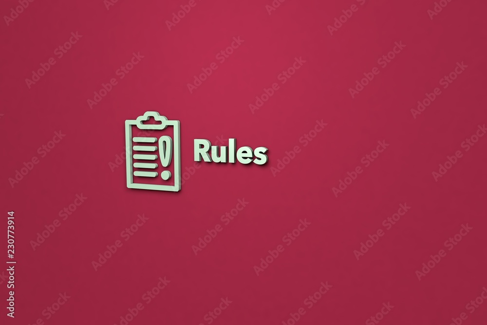 Text Rules with green 3D illustration and red background Text Rules with green 3D illustration and red background