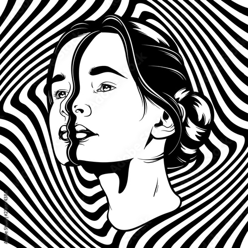 Vector hand drawn illustration of young beautiful woman. Template for card, poster, banner, print for t-shirt.